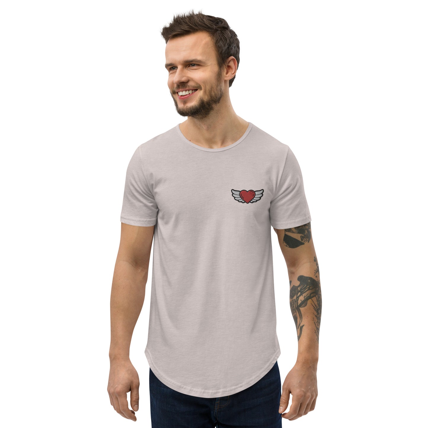 Men's Curved Hem T-Shirt Embroidery