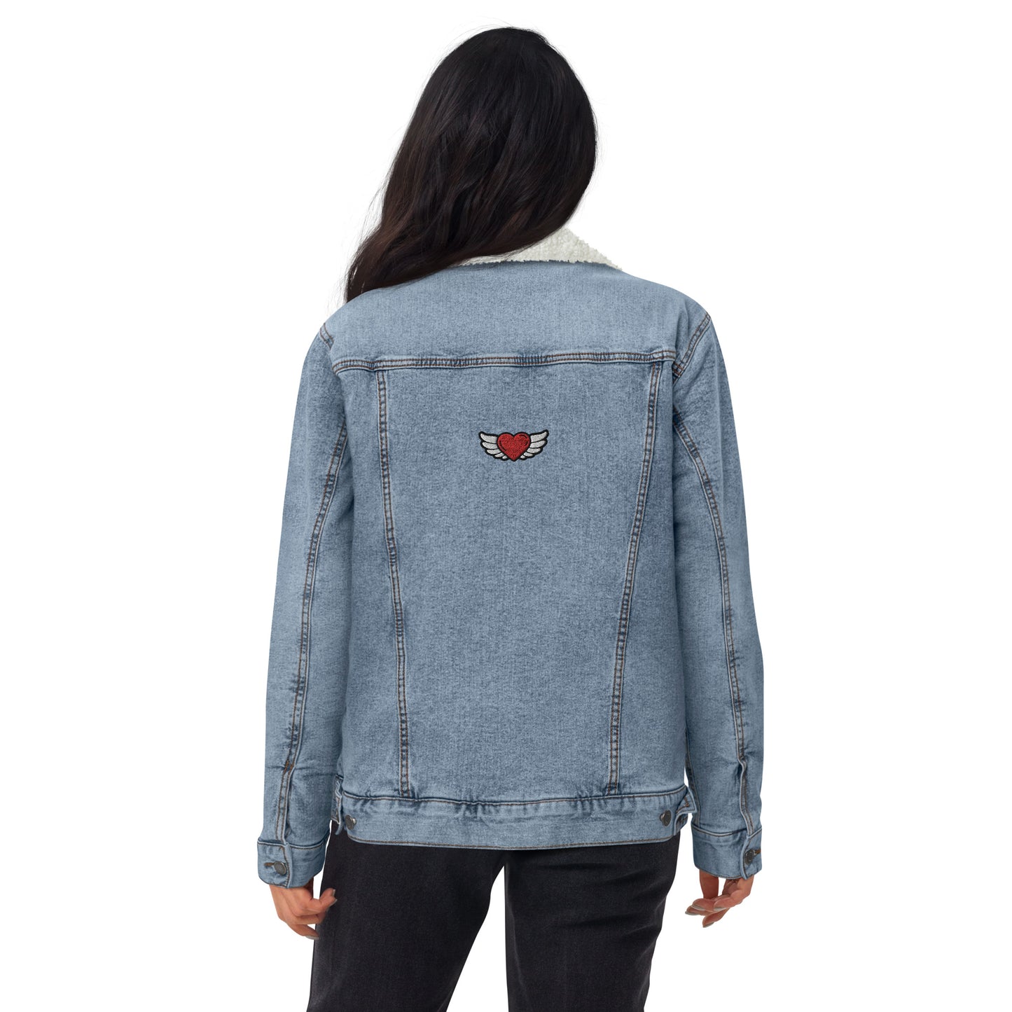 Unisex denim sherpa jacket Embroidery