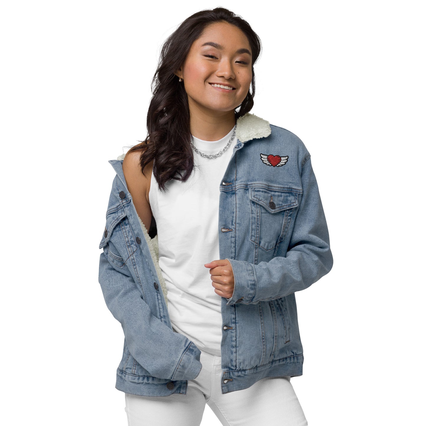 Unisex denim sherpa jacket Embroidery