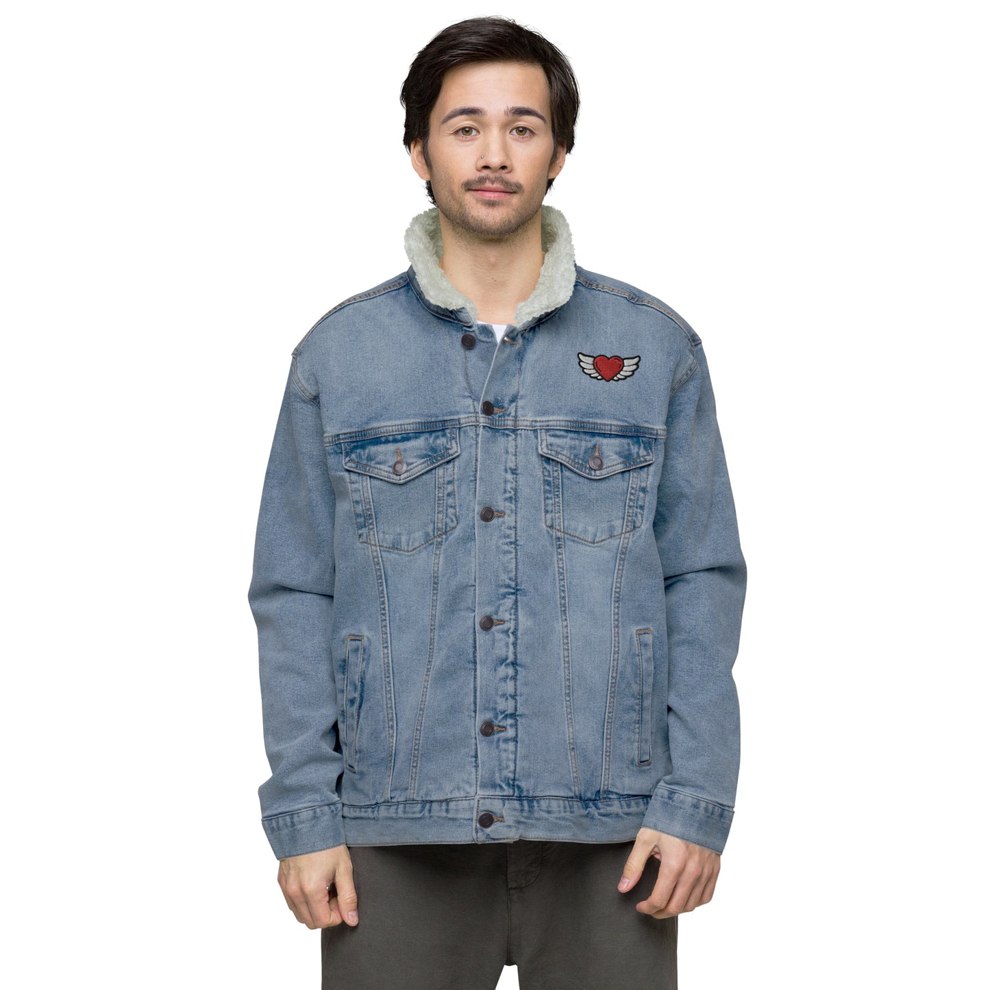 Unisex denim sherpa jacket Embroidery