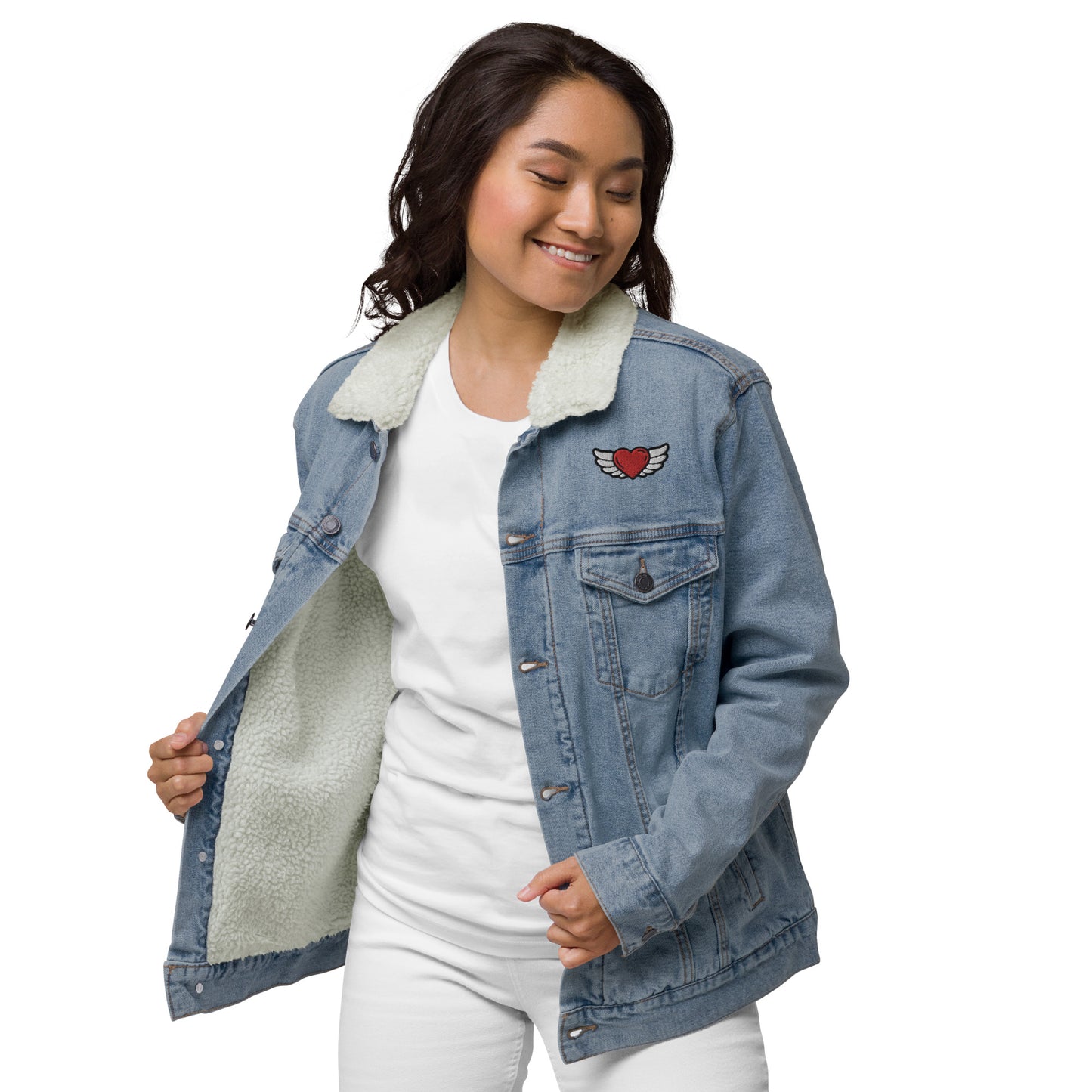 Unisex denim sherpa jacket Embroidery