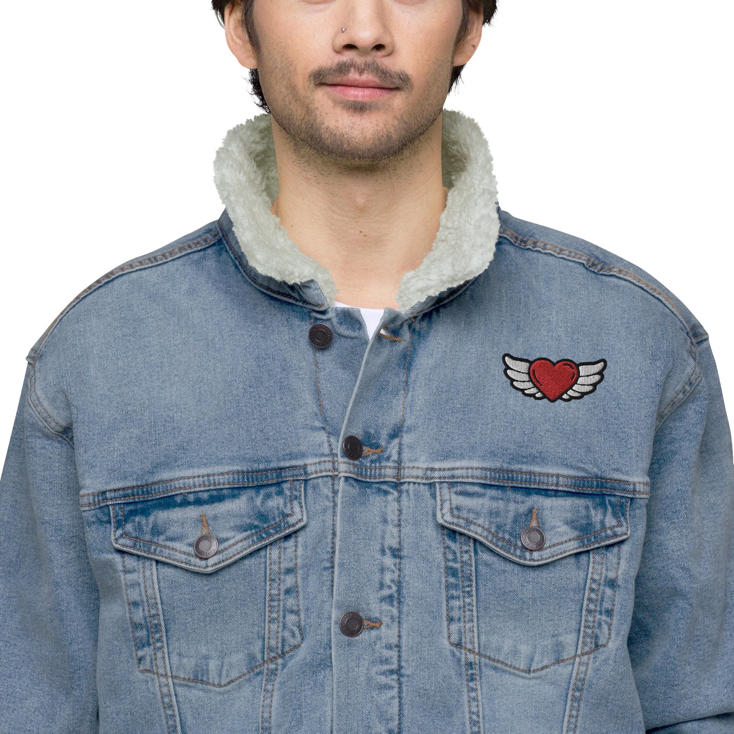 Unisex denim sherpa jacket Embroidery